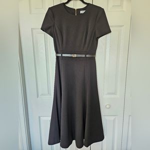 Black Calvin Klein Belted Fit and Flare Dress Size 6